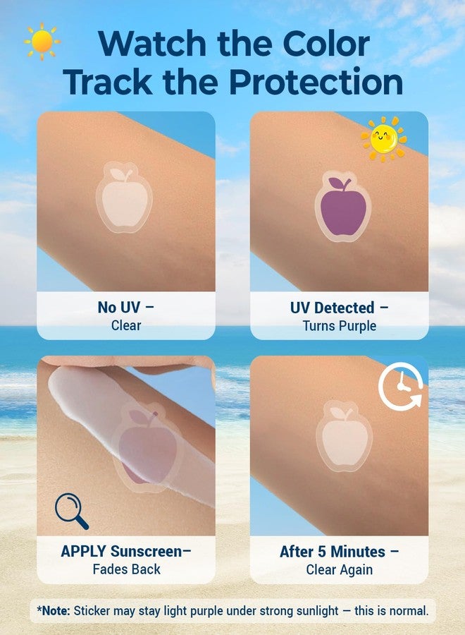 sodknow 80 Pack UV Detection Stickers for Sunscreen -Sun Protection Stickers for Kids Adults -Waterproof Sunscreen Dots UV Patch Sunblock SPF Sensing Patches for Reapplying Reminder (Fruit | Purple) - Image 3